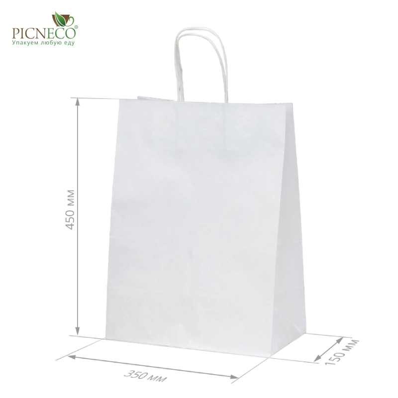 товар Бумажный крафт пакет с кручеными ручками, белый, 350*150*450 мм BPK035